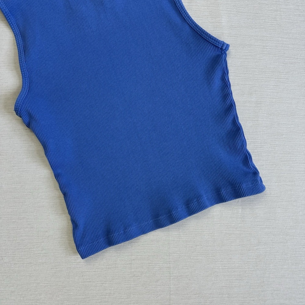 Big Bud Press Mockneck Tank Top Ribbed Organic Cotton Women Petite Blue - Picture 9 of 9